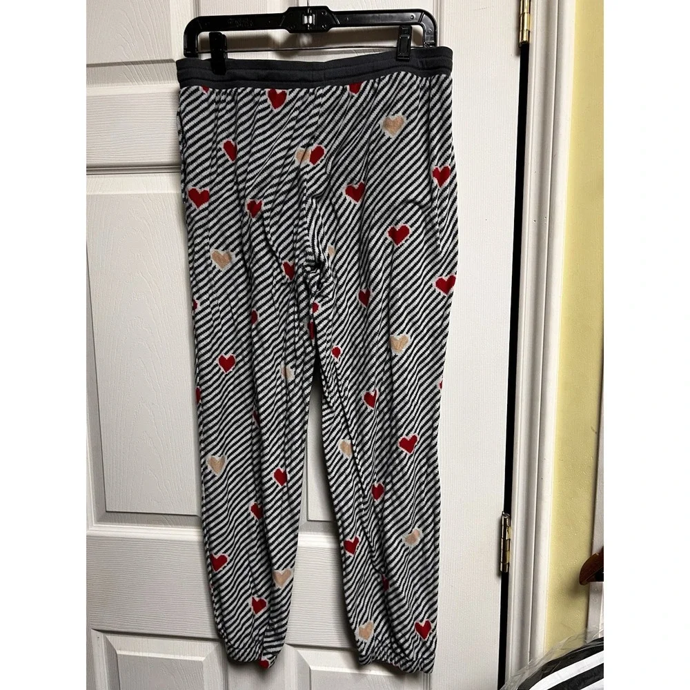 Secret Treasures Womens Large 12-14 Heart Striped Pajama‎ Jogger Pants Black Red